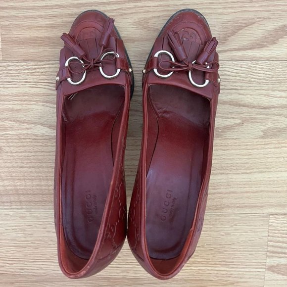 Gucci Burgundy Leather GG Monogram Tassels Heels EU 40 C - Picture 3 of 5